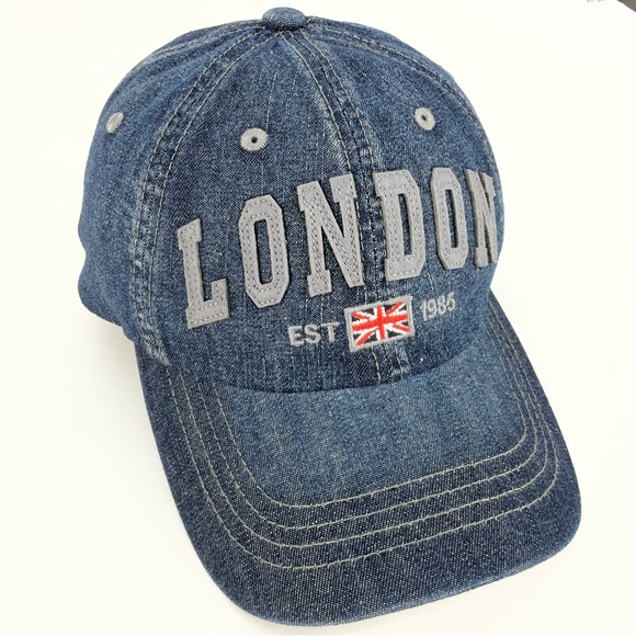 LONDON Blue Medium Wash Denim Baseball Cap Union Jack Flag | Adjustable OS - Picture 2 of 5